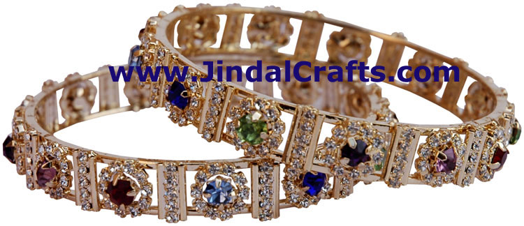 COLOURFUL BANGLES PAIR FINE QUALITY ARTIFICIAL JEWELRY FROM INDIA HANDICRAFTS