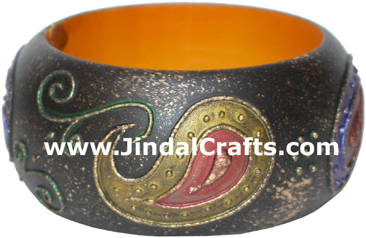 Embossed Wooden Designer Bangles Fashion Jewelry India