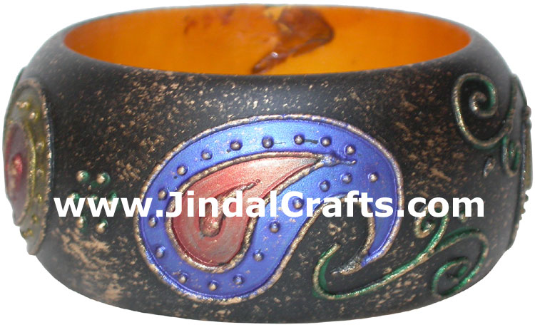 Embossed Wooden Designer Bangles Fashion Jewelry India