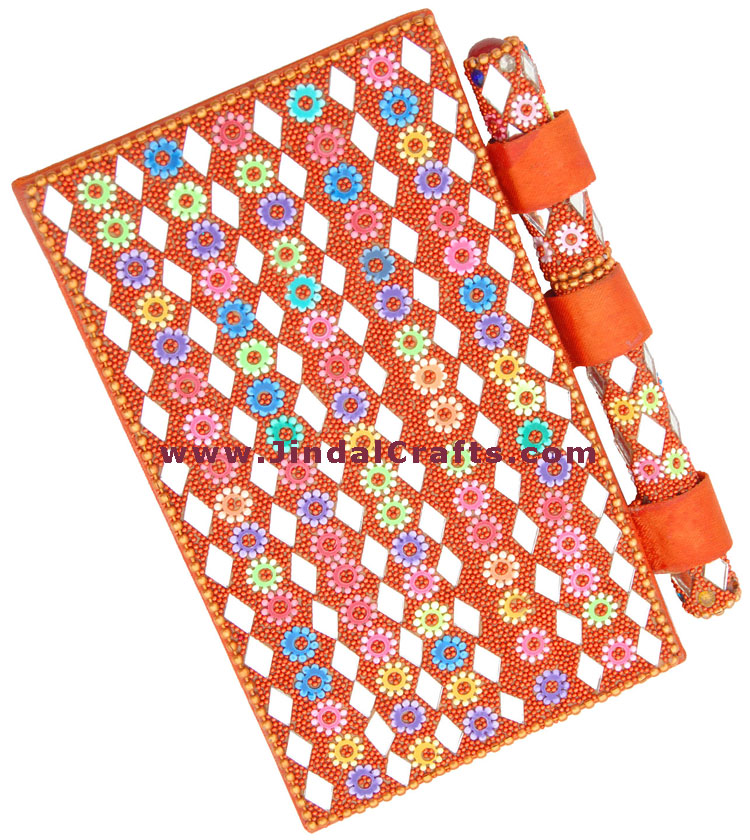 Lac Mirrors Notebook Pen Handcrafted Indian Traditional Handicraft Multicolor