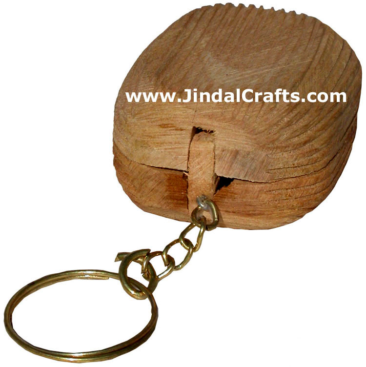 Hand Carved Surprise Wood Ladybird Key Chain Ring India Art