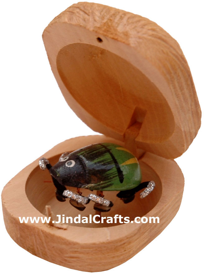 Handmade Wooden Ladybird Key Chain Ring India Carving Art