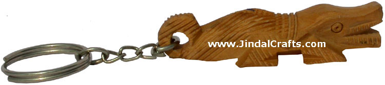 Hand Crafted Wood Crocodile Key Chain Ring India Art Crafts Handicrafts Animals