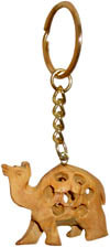 Camel - Hand Carved Wooden Key Chain Ring India Art