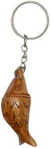 Handcarved Wooden Fish Key Chain Key Ring Gift Art