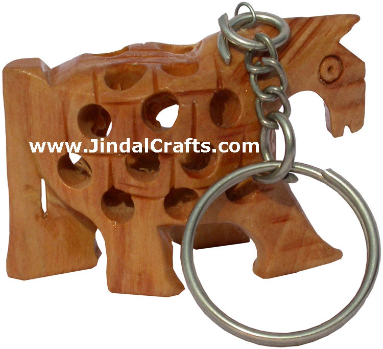 Handcarved Wooden Hollow Horse Key Chain Ring India Traditional Handicrafts Art