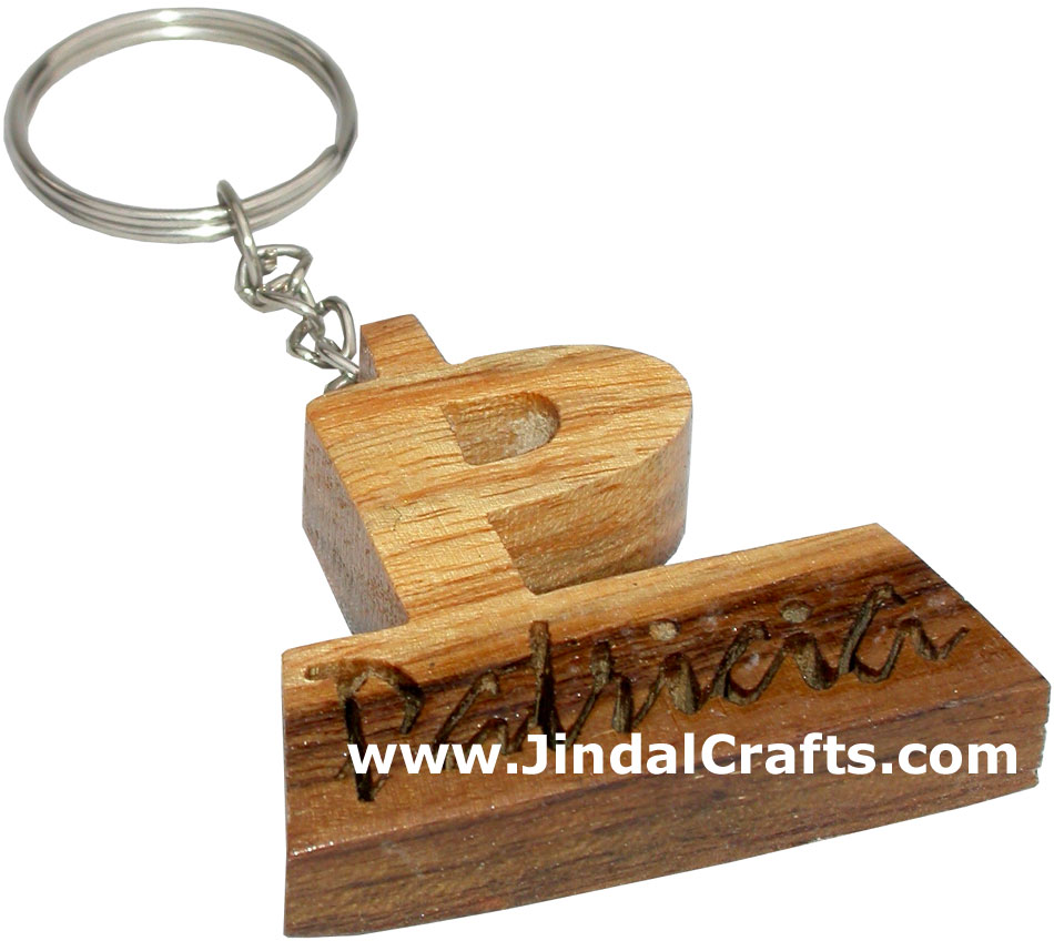 Wooden Key Chain - Hand Made Traditional Indian Artifact Name Keyring