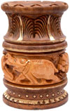 Pen Holder Wood Hand Carved Antique Look Jungle India