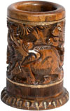 Hand Carved Antique Look Wooden Pen Pencil Holder Stand Jungle Art Elephant Lion