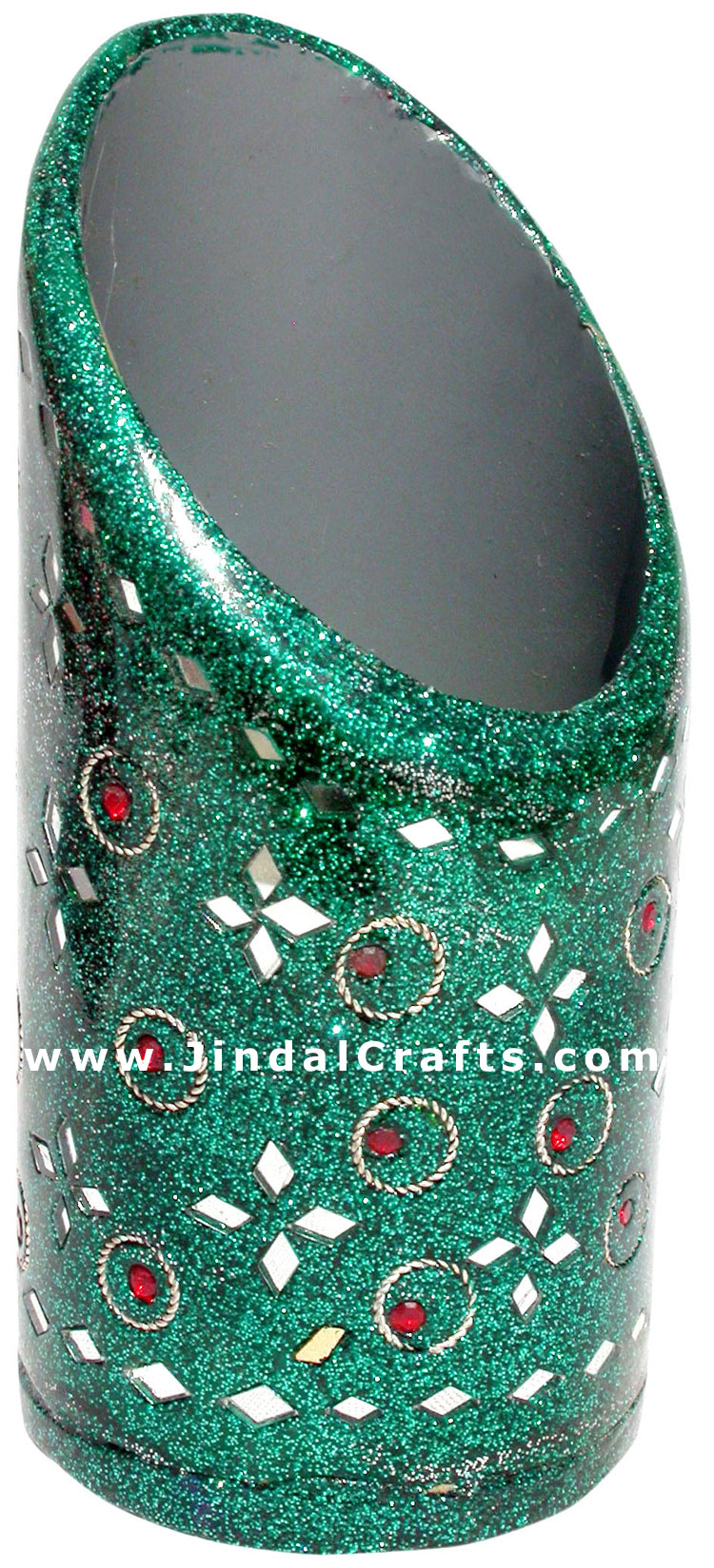 Handmade Colorful Lac Mirror work Pen Holder India Art