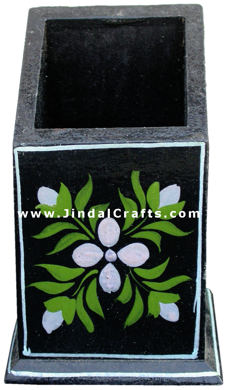 Hand Painted Wooden Decorative Traditional Pen Holder Stand India Art Table Top