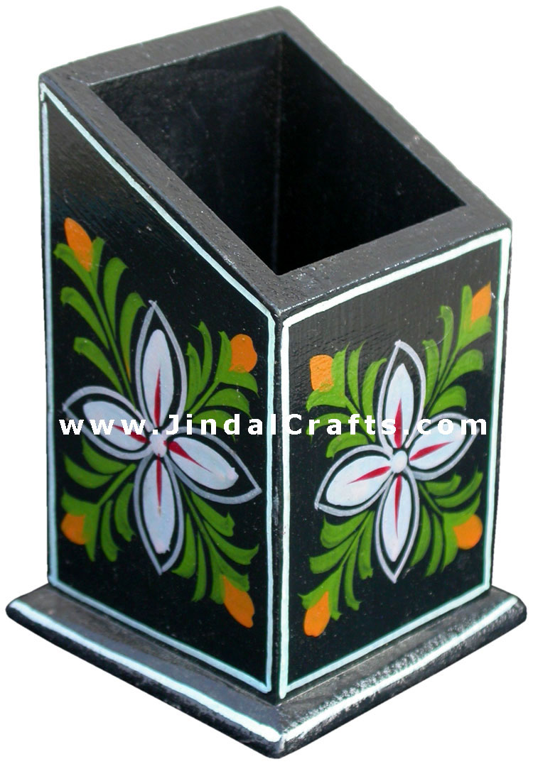 Hand Painted Wooden Decorative Traditional Pen Holder Stand India Art Table Top