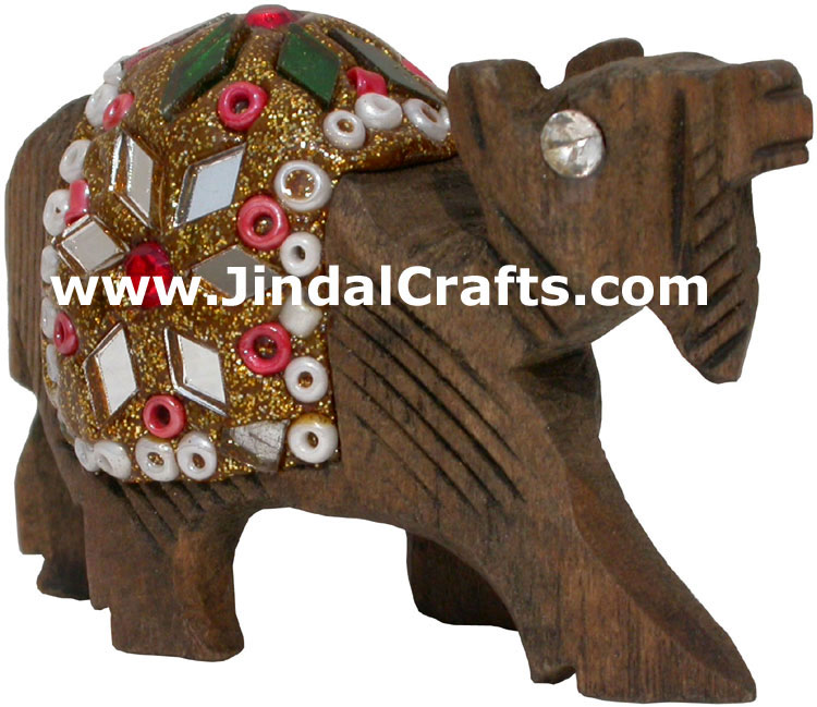 Hand Carved Wood Camel with Lac Work India Artifacts