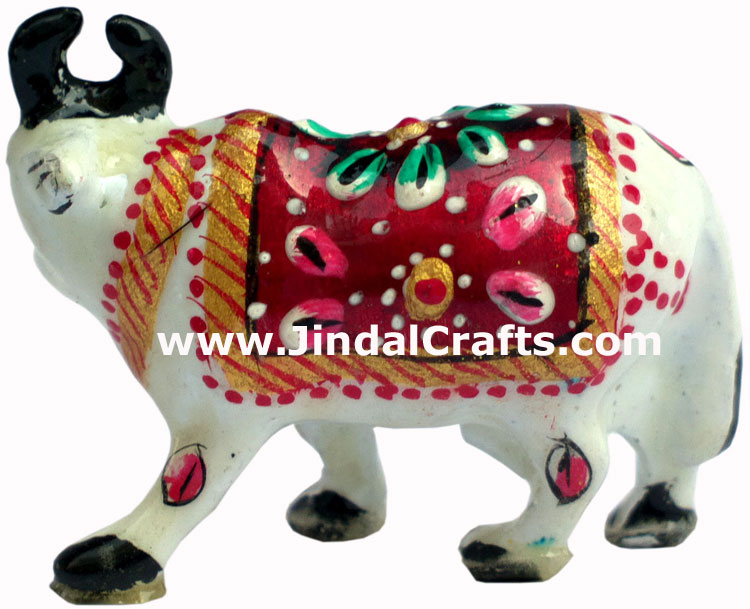 Holy Cow Figure Indian Hindu Art Craft Handicraft Sculpture Statue Hand Painted