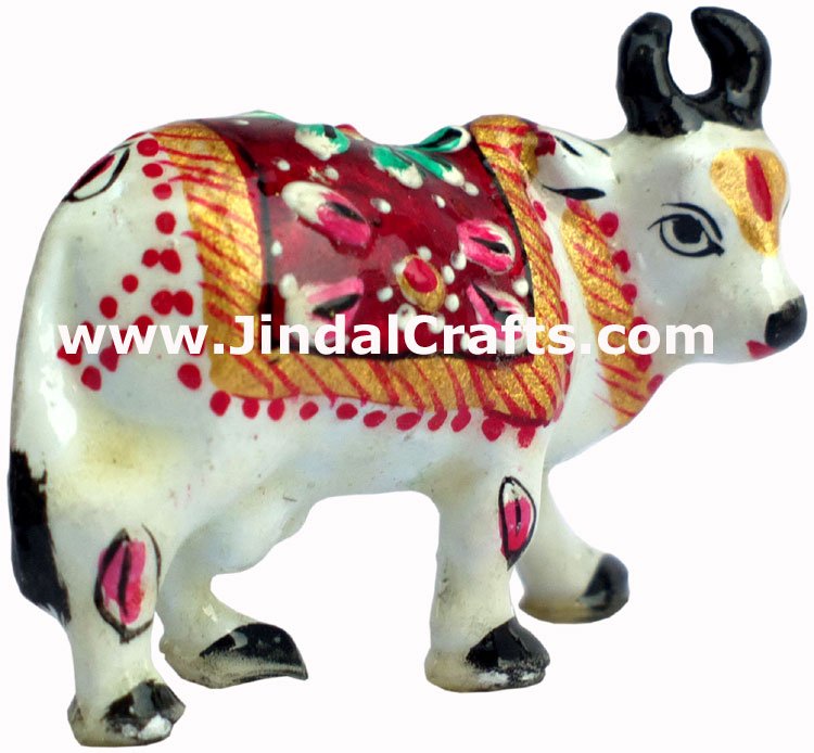 Holy Cow Figure Indian Hindu Art Craft Handicraft Sculpture Statue Hand Painted