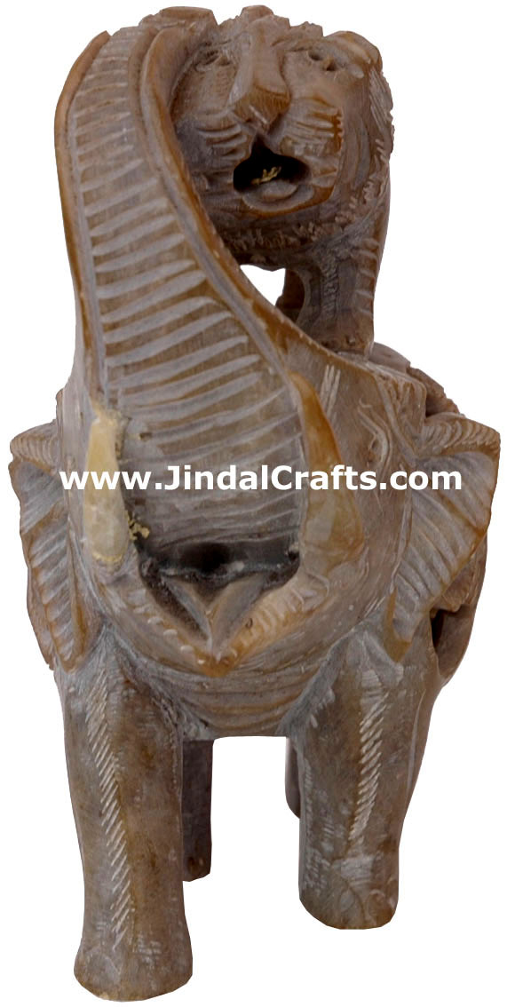 Elephant Lion Fight - Hand Carved Soft Stone Figurines