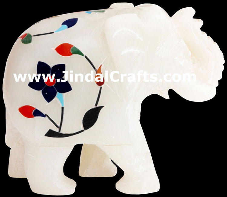 Elephant - Hand Carved Alabaster Animals Figurines Indi