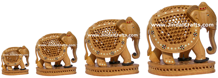 Hand Carved Set of 4 Pcs of Elephants India Art Work Handicrafts Gifts Exclusive