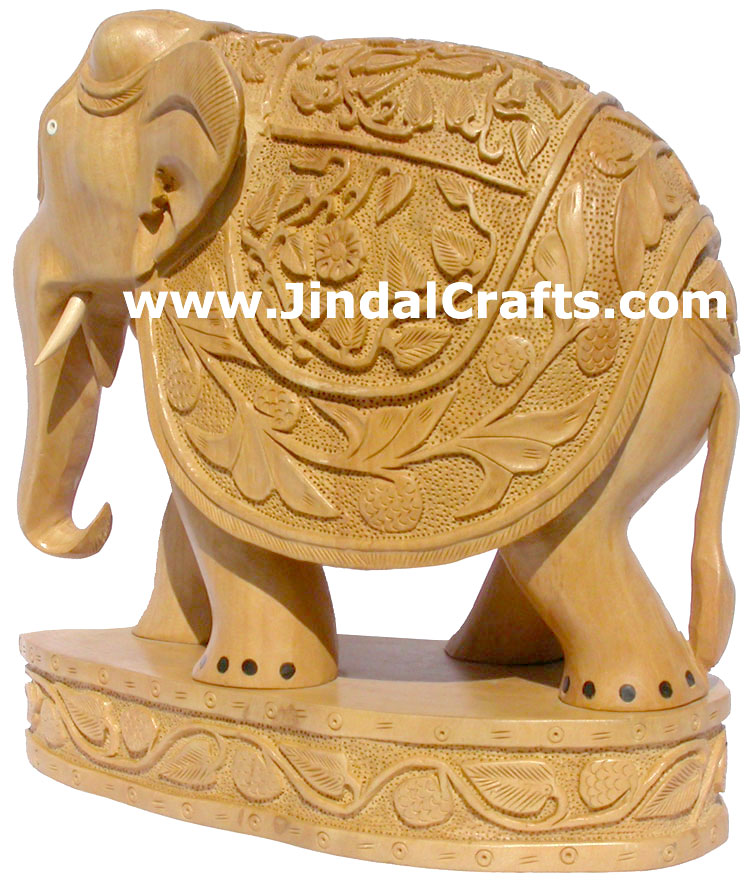 Handcarved Elephant Wood Figurine Indian Art Sculpture Home Decor Artifact Craft