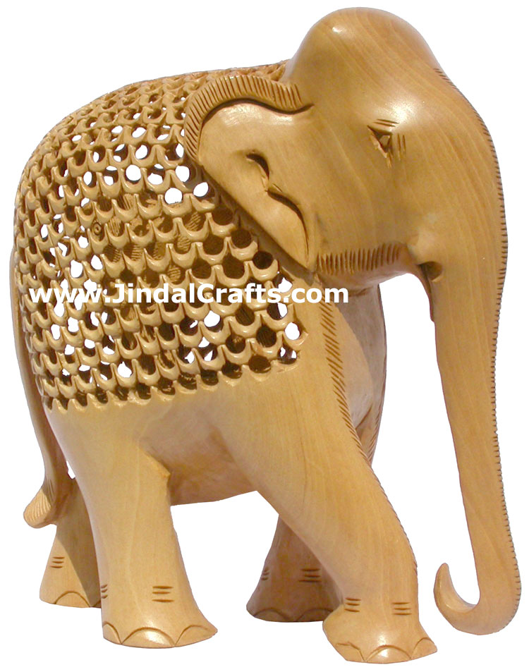 Set of 5 Handcarved Elephants Jalli Hollow Figurine India Carving Handicraft Art