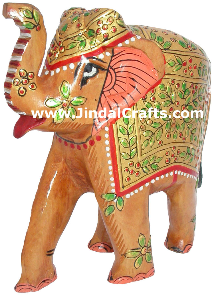 Hand Carved Hand Painted Embossed Royal Elephant India Wood Handicrafts Art Gift