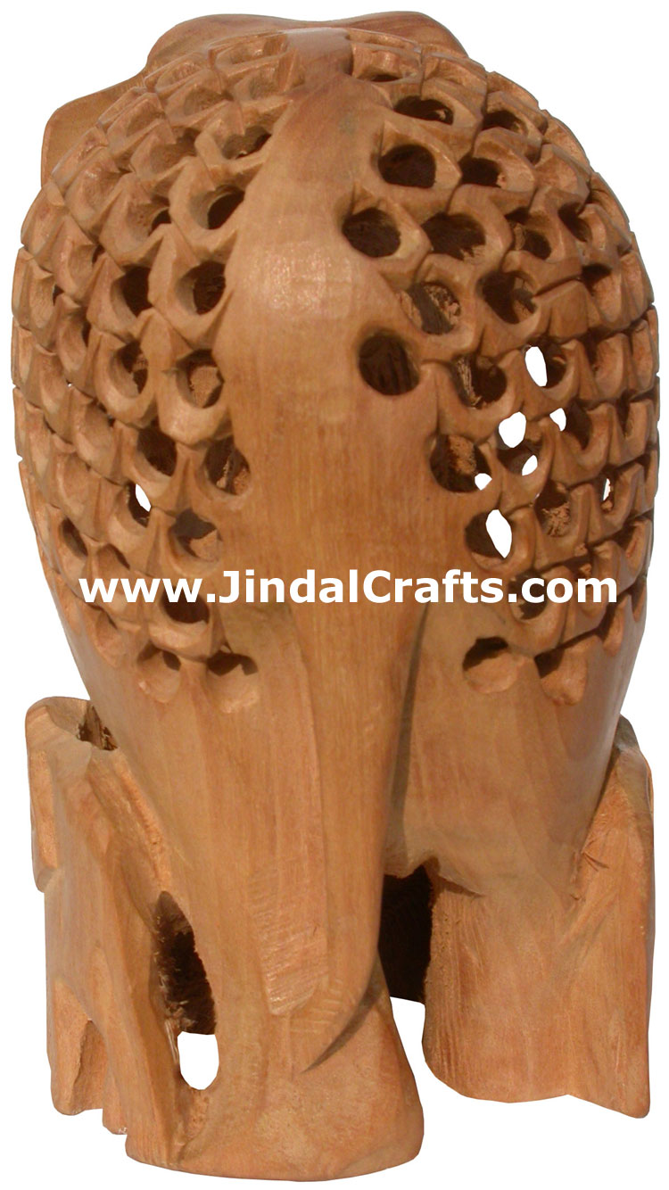 Hand Carved Wooden Elephant Family India Artifacts Art Hollow Carving Handicraft