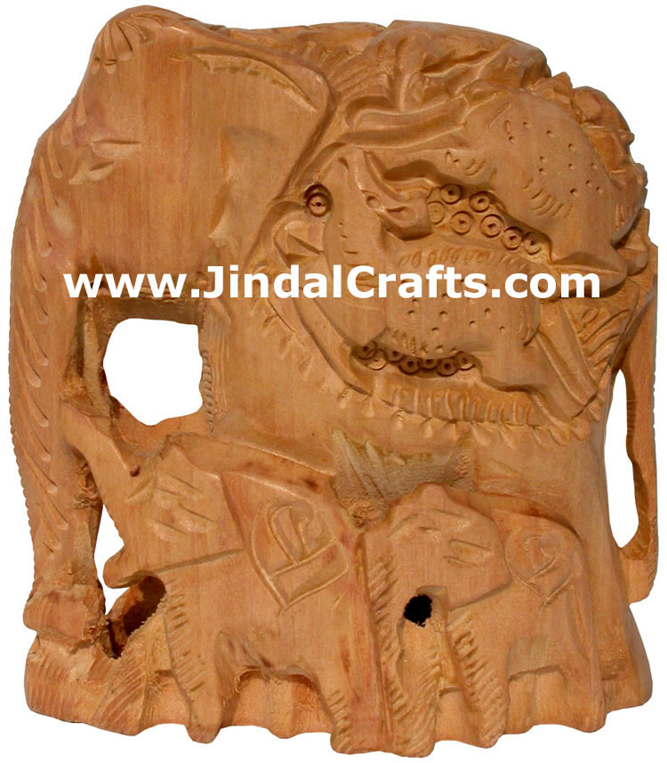 Hand Carved Wooden Elephant Family India Artifacts Arts