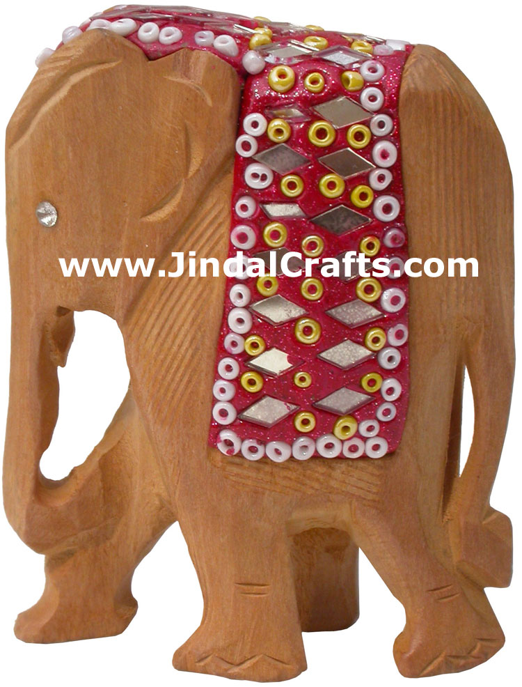 Set of 5 Elephants - Hand Carved Wooden Lac Animals Art