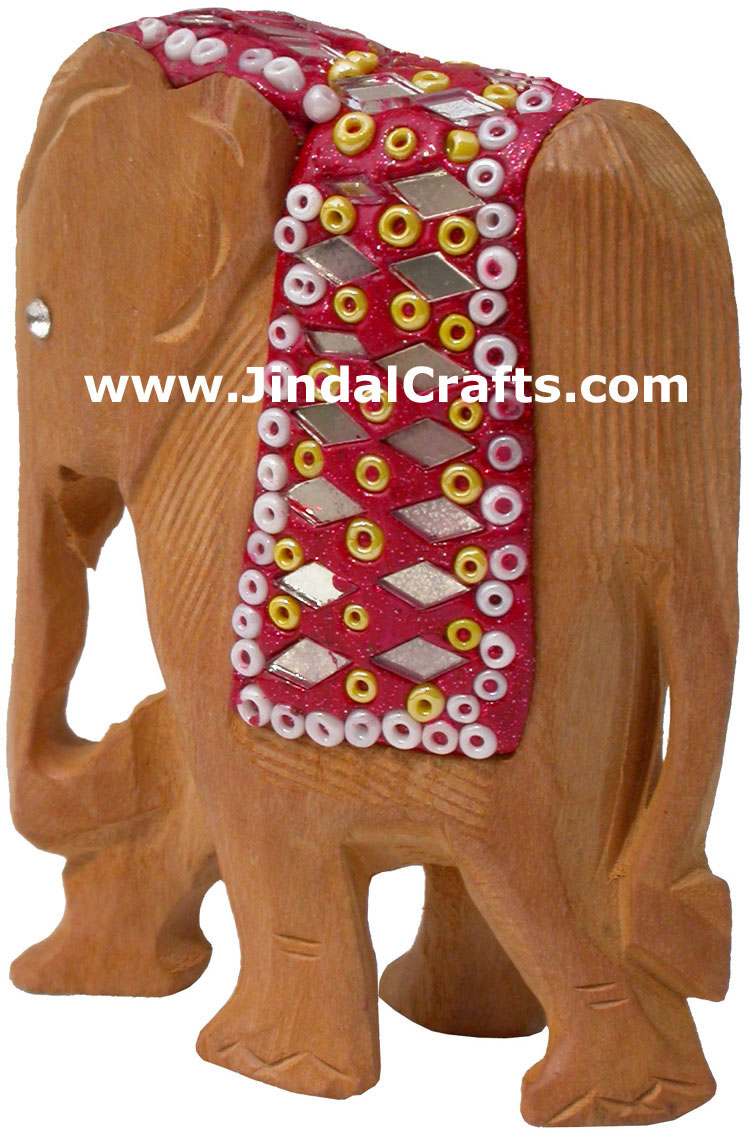 Set of 5 Elephants - Hand Carved Wooden Lac Animals Art