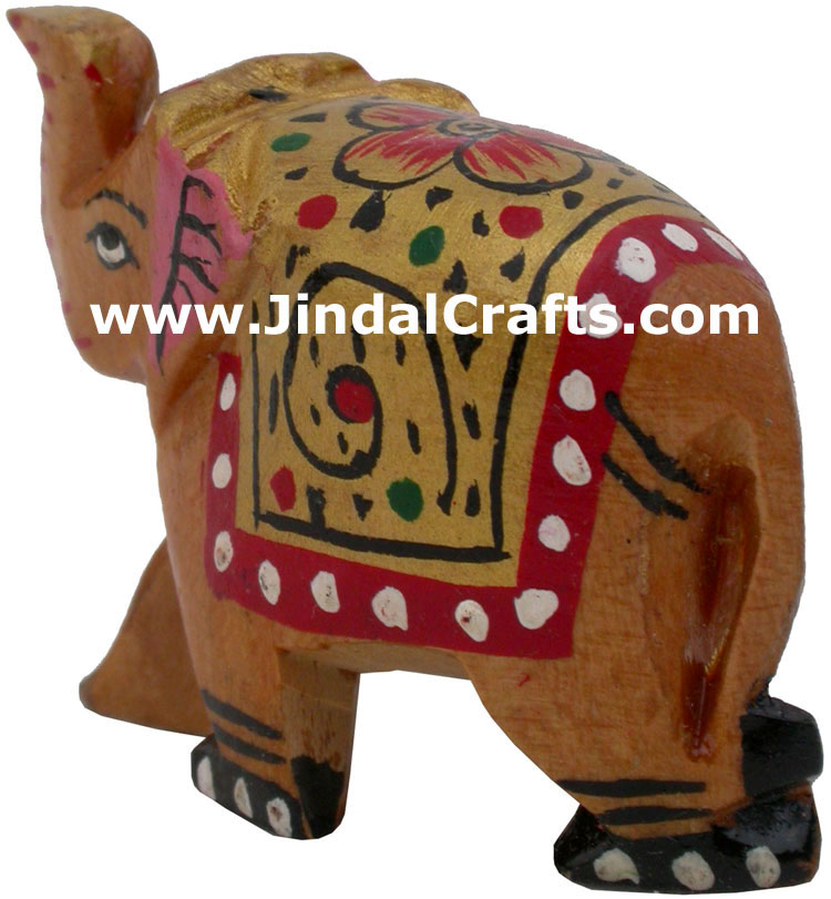 Elephant - Hand Carved Painted Wooden Animals Figures