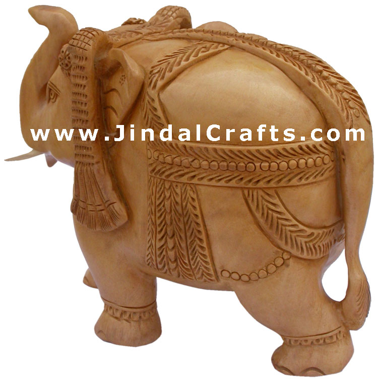 Handcarved Wooden Royal Elephant Figure India Artifacts