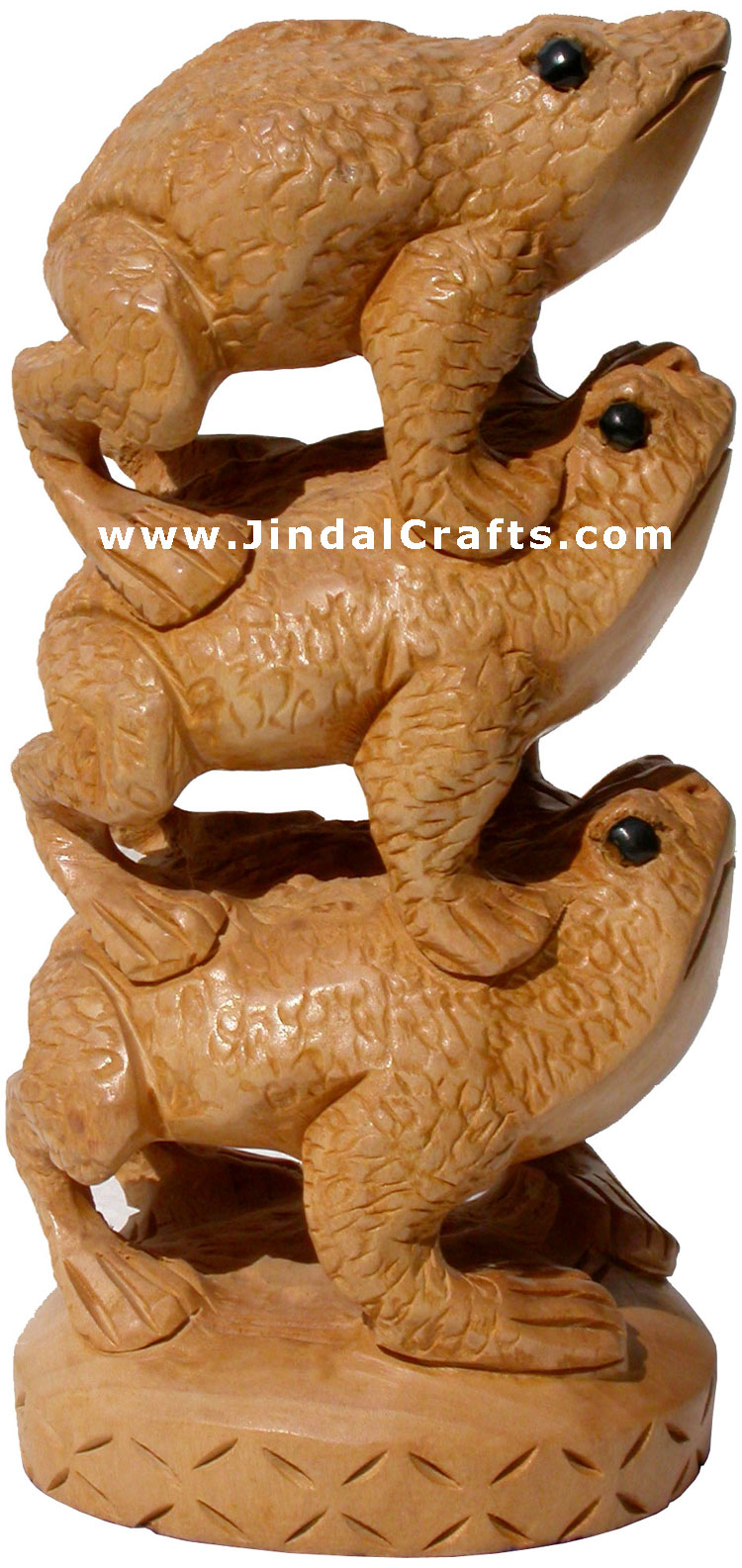 Wooden Frog Feng Shui Tower - Hand Carved Indian Artifacts Statues Lucky Idol