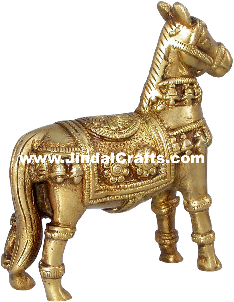 Handmade Brass Statue of Horse India Brassware Handicraft Art Craft Gold Finish