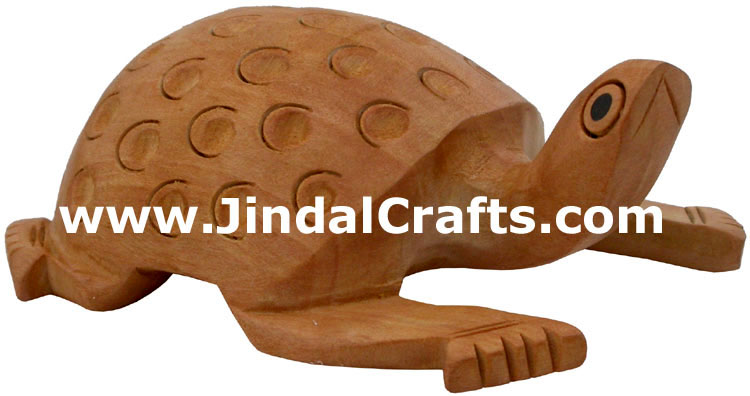 Turtle - Hand Carved Wooden Animals Figures India Art