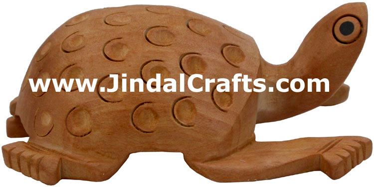 Turtle - Hand Carved Wooden Animals Figures India Art