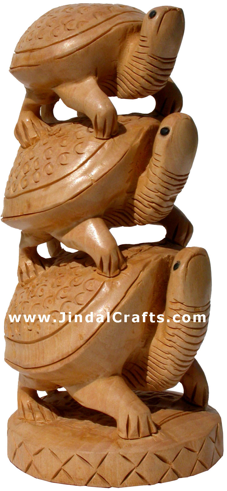 Wooden Turtle Tower - Handcarved Animal Figures Indian