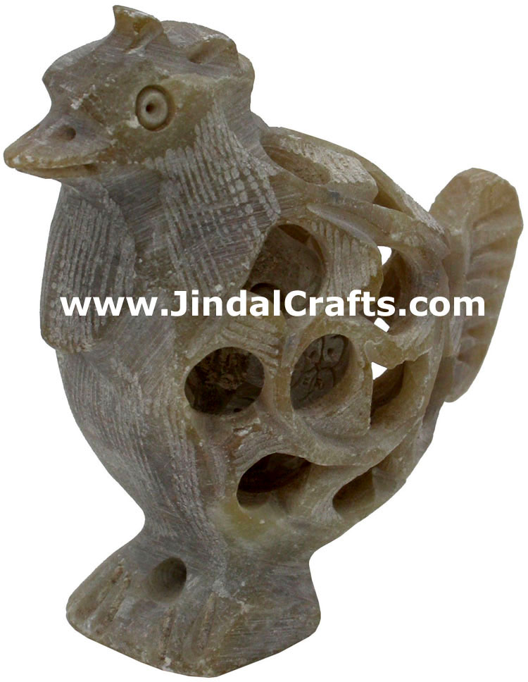 Cock - Hand Carved Soft Stone Birds Figures India Art