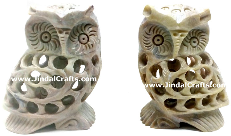 Baby Owl - Hand Carved Soft Stone Birds Figures Arts