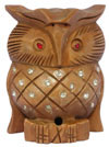 Set of 3 Handmade Star Owl Figures India Wood Carving