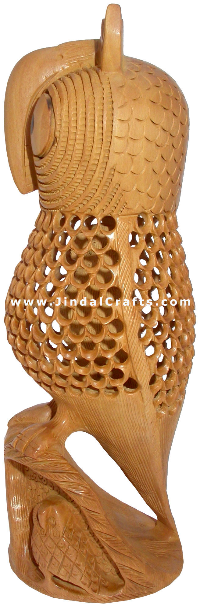 Handmade Wood Sculpture Hollow Owl Indian Carving Craft Jalli Engraving Figures