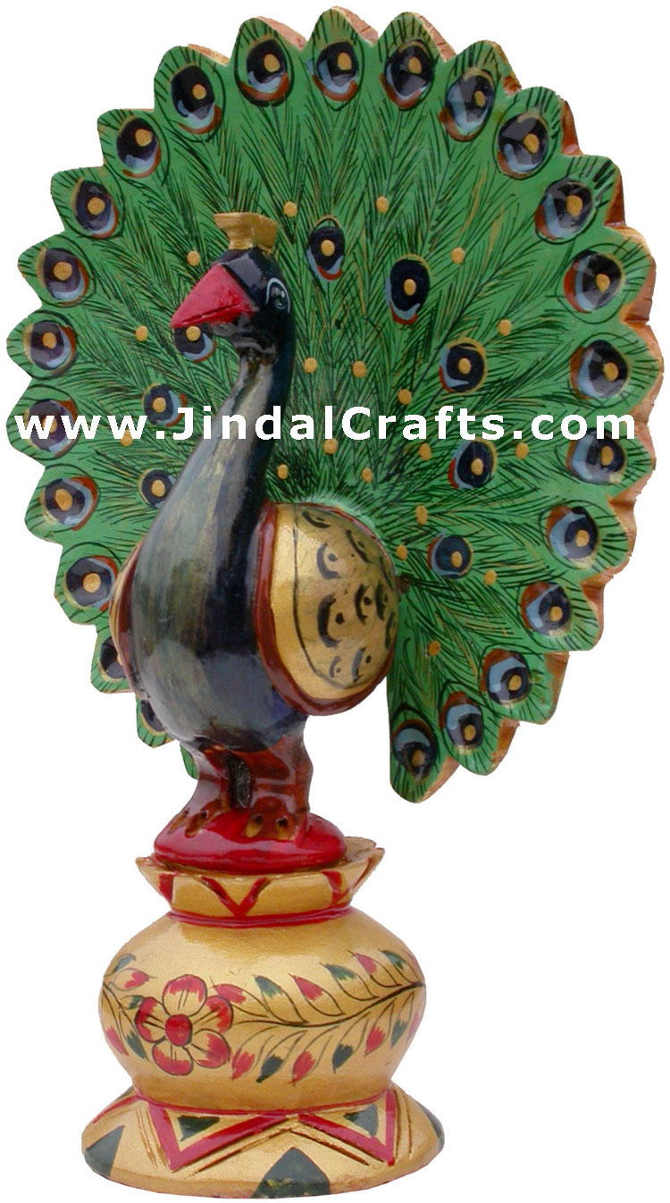 Peacock - Hand Painted Colorful Bird Carved Figurine