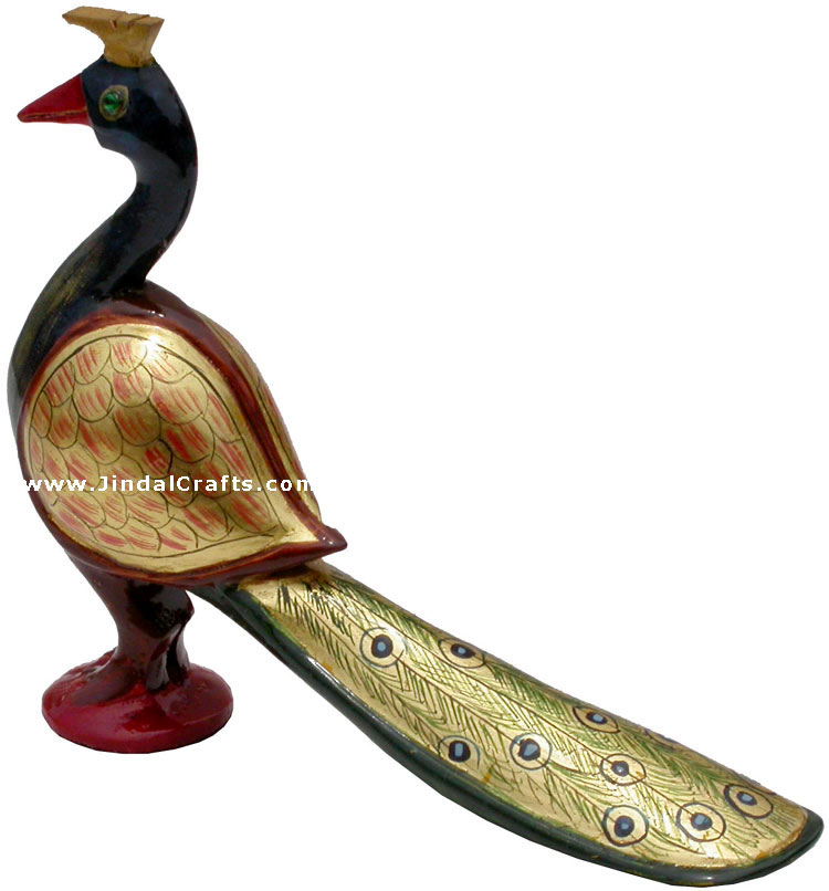 Set of 4 Peacocks - Gold Painted by hand, Wooden Carved