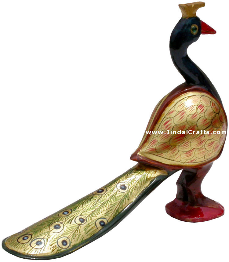 Set of 4 Peacocks - Gold Painted by hand, Wooden Carved