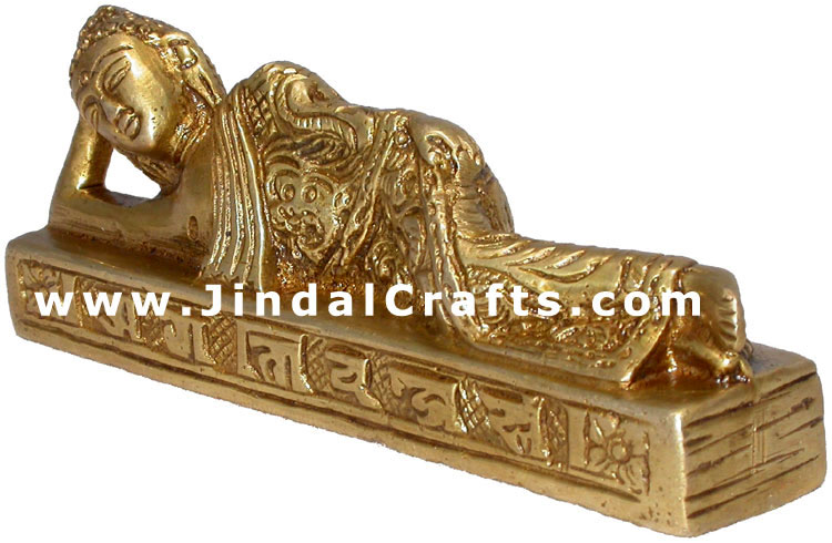 Brass Made Reclining Buddha Buddhism Decorative Art