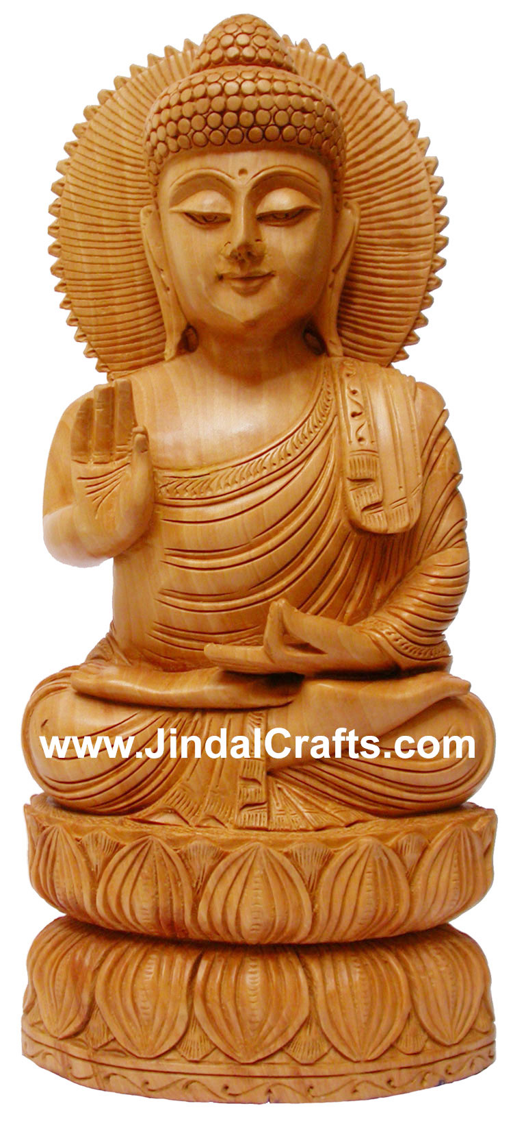 Handmade Buddha Statue Lotus Carvings Unique Indian Art Buddhism Sculpture Murti