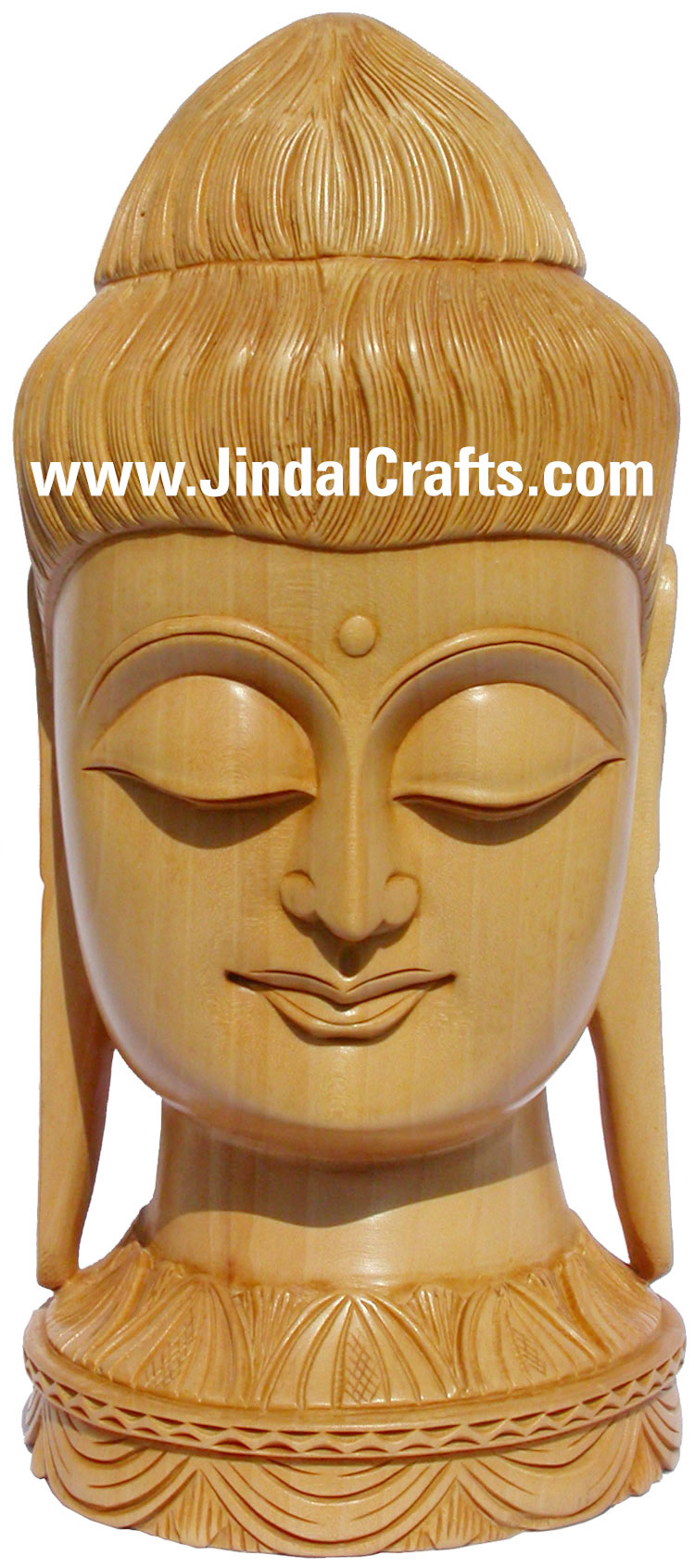 Wooden Hand Carved Gautam Buddha Head Indian Wood Figurine Art Idol Sculpture