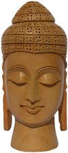 Wood Sculpture Buddha Bust Figurine India Hindu Art Hand Carved Buddhism Crafts