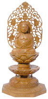 Wood Sculpture Handmade Buddha in meditation over Lotus