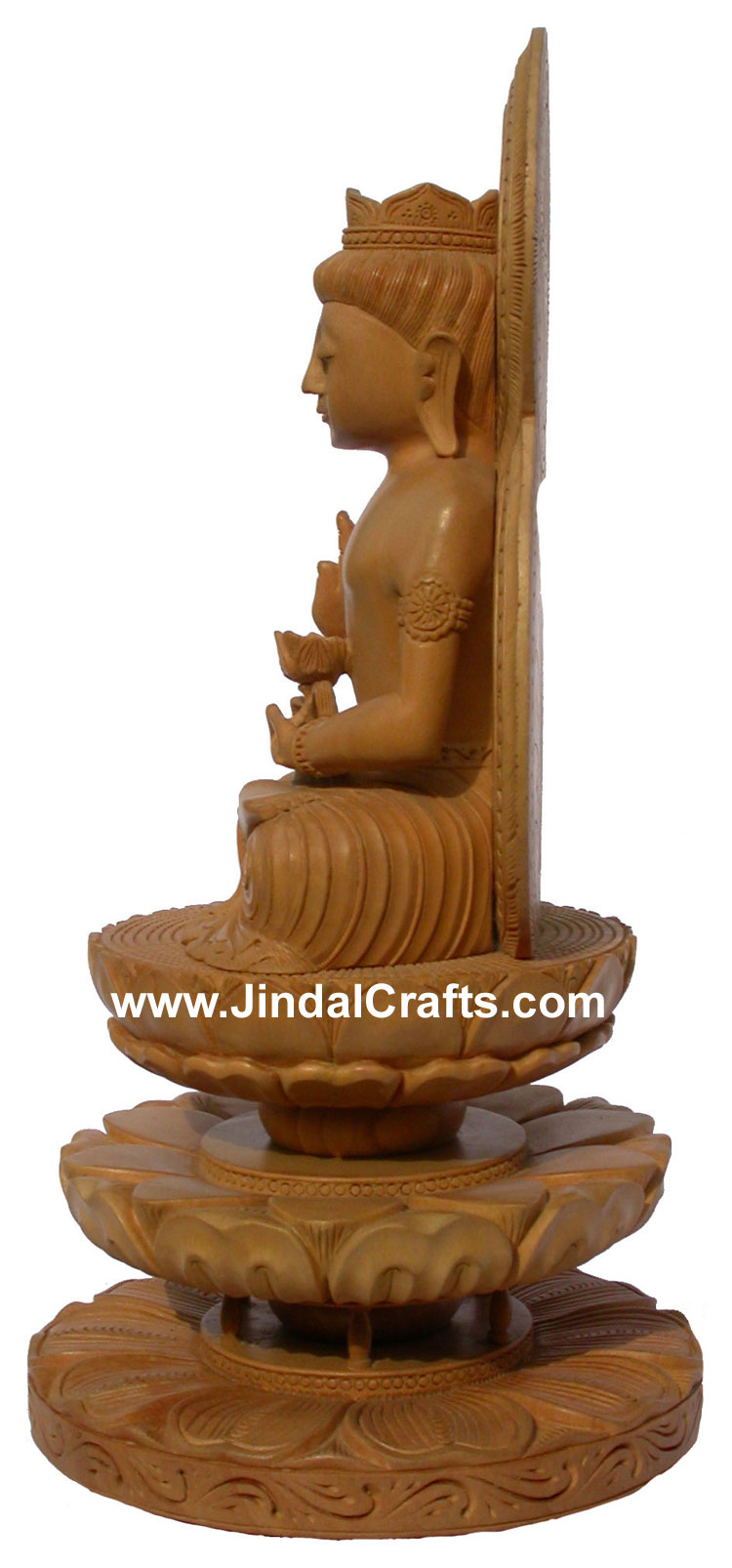 Wood Sculpture Buddha Having Lotus in Hand Buddhist Art