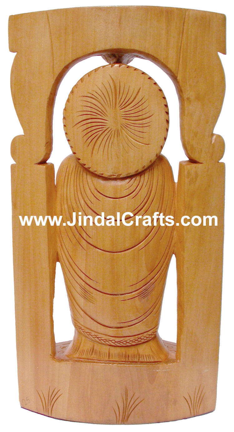 Wood Sculpture Hand Crafted Peaceful Buddha in Meditation Sculpture Statue Idol